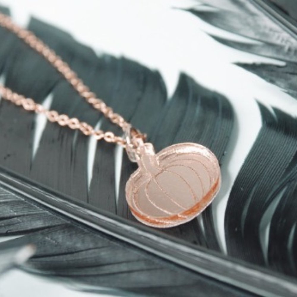 Tiny Rose Gold Pumpkin Necklace - Rose Gold Pendant with 18 inch Rose Gold Chain